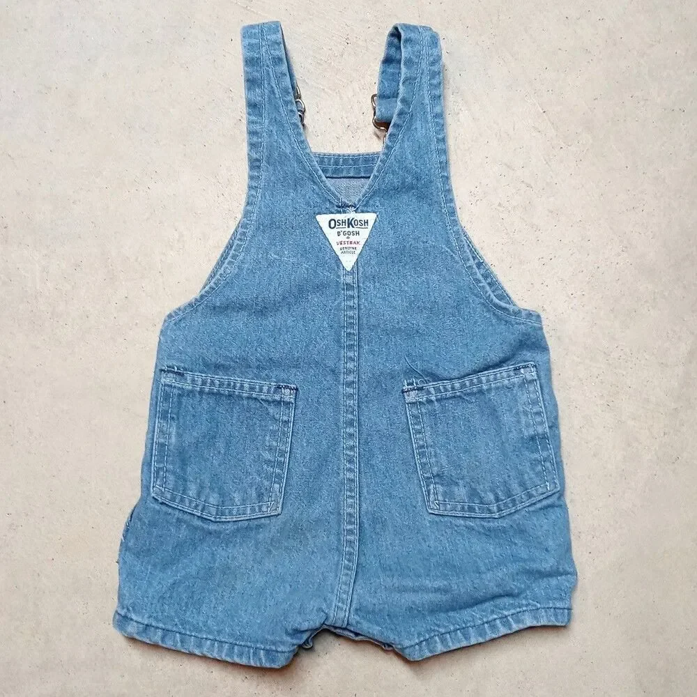 Vintage OshKosh B’gosh Made In USA Denim Jean Overalls Shorts Vestbak 18 Months